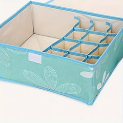 Underwear & Sock Organizer Drawer Storage Box Teal with Flowers and Green Leaves