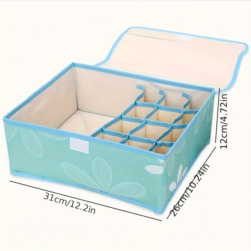 Underwear & Sock Organizer Drawer Storage Box Teal with Flowers and Green Leaves