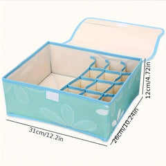 Underwear & Sock Organizer Drawer Storage Box Teal with Flowers and Green Leaves