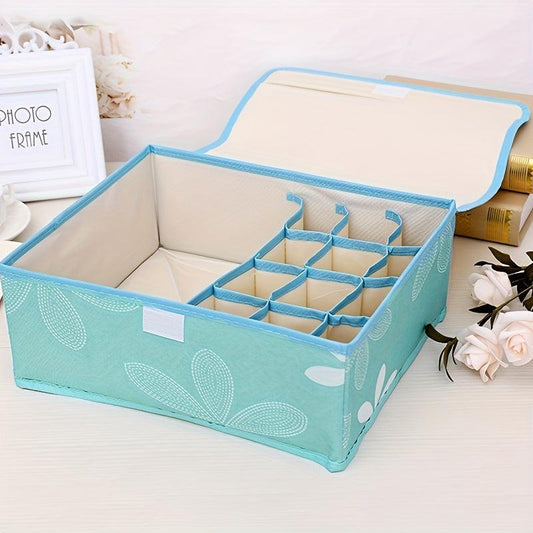 Underwear & Sock Organizer Drawer Storage Box Teal with Flowers and Green Leaves