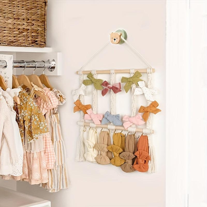 Girls Headband & Hair Clip Organizer Wall Mounted Storage Fabric Hanging Rack