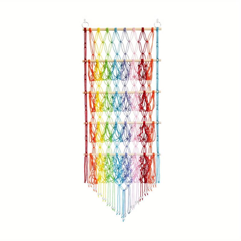 Boho Toy Storage Rack w/ Tassels, Large Capacity Wall Hanging Net