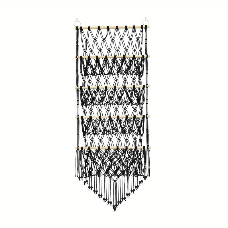Boho Toy Storage Rack w/ Tassels, Large Capacity Wall Hanging Net