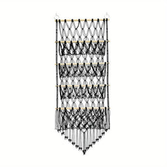 Boho Toy Storage Rack w/ Tassels, Large Capacity Wall Hanging Net