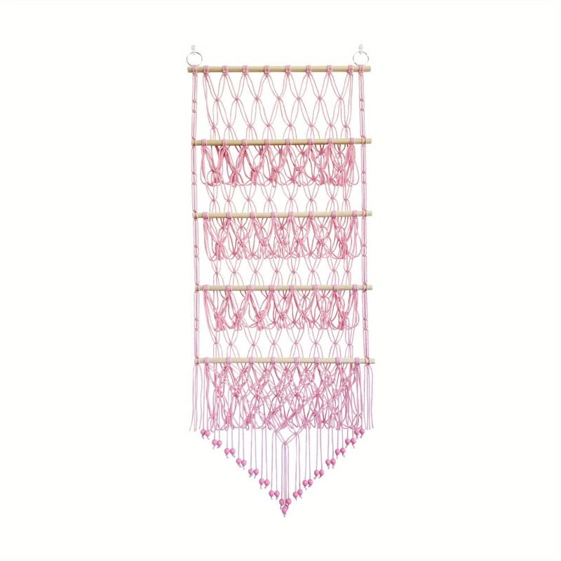 Boho Toy Storage Rack w/ Tassels, Large Capacity Wall Hanging Net