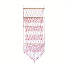 Boho Toy Storage Rack w/ Tassels, Large Capacity Wall Hanging Net