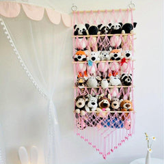 Boho Toy Storage Rack w/ Tassels, Large Capacity Wall Hanging Net