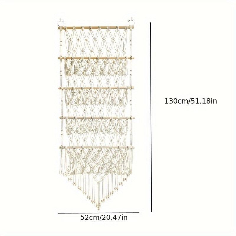 Boho Toy Storage Rack w/ Tassels, Large Capacity Wall Hanging Net