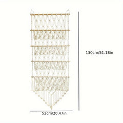 Boho Toy Storage Rack w/ Tassels, Large Capacity Wall Hanging Net