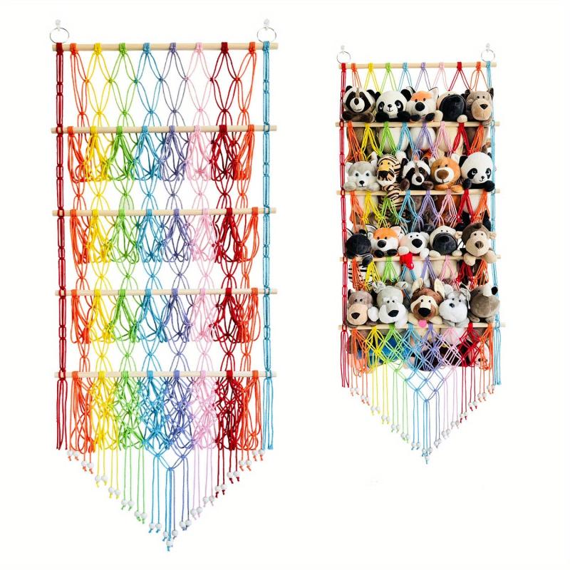 Boho Toy Storage Rack w/ Tassels, Large Capacity Wall Hanging Net