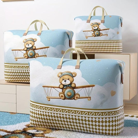 Large Cartoon Bear Airplane Moving Bag Durable Quilt Clothes Storage