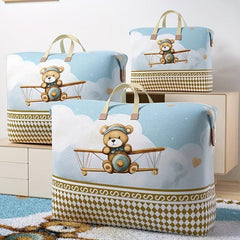 Large Cartoon Bear Airplane Moving Bag Durable Quilt Clothes Storage