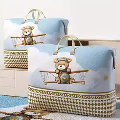 Large Cartoon Bear Airplane Moving Bag Durable Quilt Clothes Storage