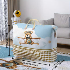 Large Cartoon Bear Airplane Moving Bag Durable Quilt Clothes Storage
