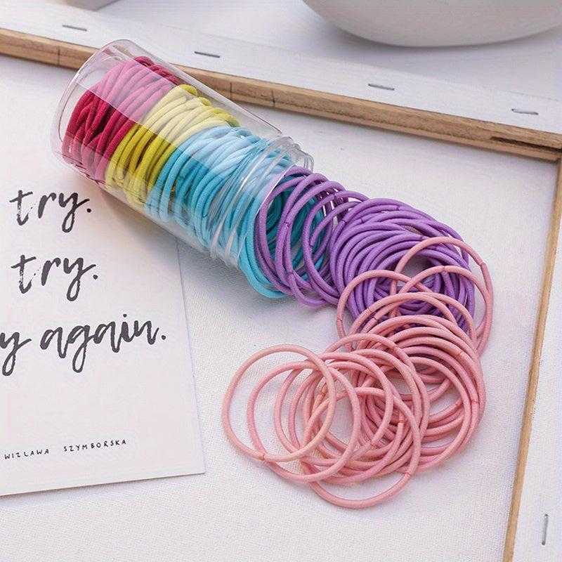 100pcs Solid Hair Tie Polyester Ponytail Holder Minimalist Hair Band