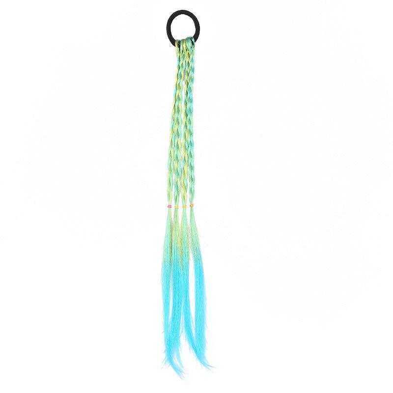 Rainbow Braided Synthetic Hair Extensions with Rubber Bands