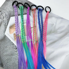 Rainbow Braided Synthetic Hair Extensions with Rubber Bands