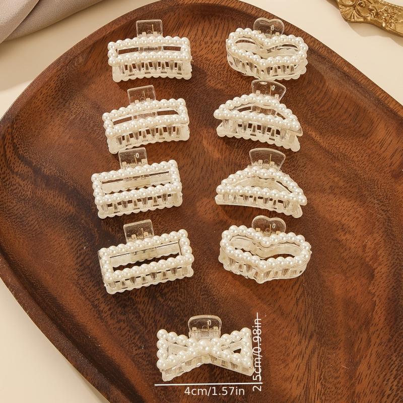 9pcs Faux Pearl Hair Claw Banana Clip Hairgrip Non Slip Hair Accessory