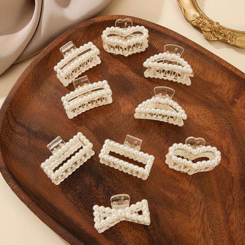 9pcs Faux Pearl Hair Claw Banana Clip Hairgrip Non Slip Hair Accessory