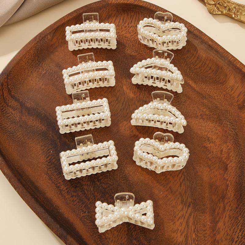 9pcs Faux Pearl Hair Claw Banana Clip Hairgrip Non Slip Hair Accessory