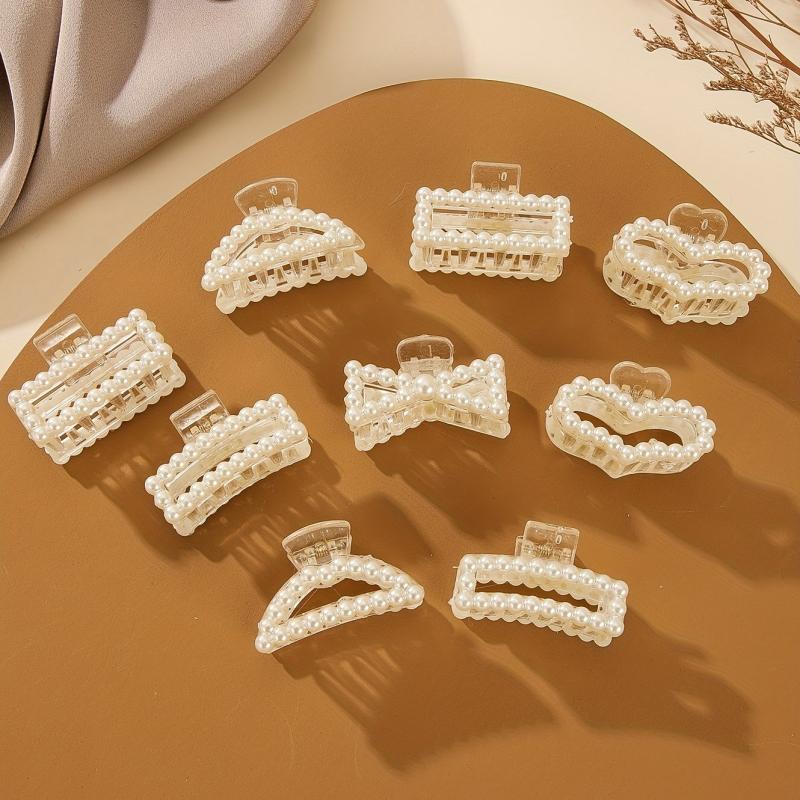 9pcs Faux Pearl Hair Claw Banana Clip Hairgrip Non Slip Hair Accessory