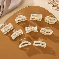 9pcs Faux Pearl Hair Claw Banana Clip Hairgrip Non Slip Hair Accessory