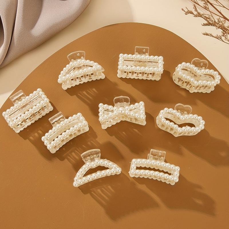 9pcs Faux Pearl Hair Claw Banana Clip Hairgrip Non Slip Hair Accessory
