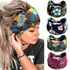 Flower Print Headband Boho Style Yoga Bandana Hair Accessories