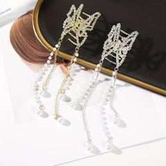 Golden Butterfly Hair Claw Clip with Pearl Chain Tassel
