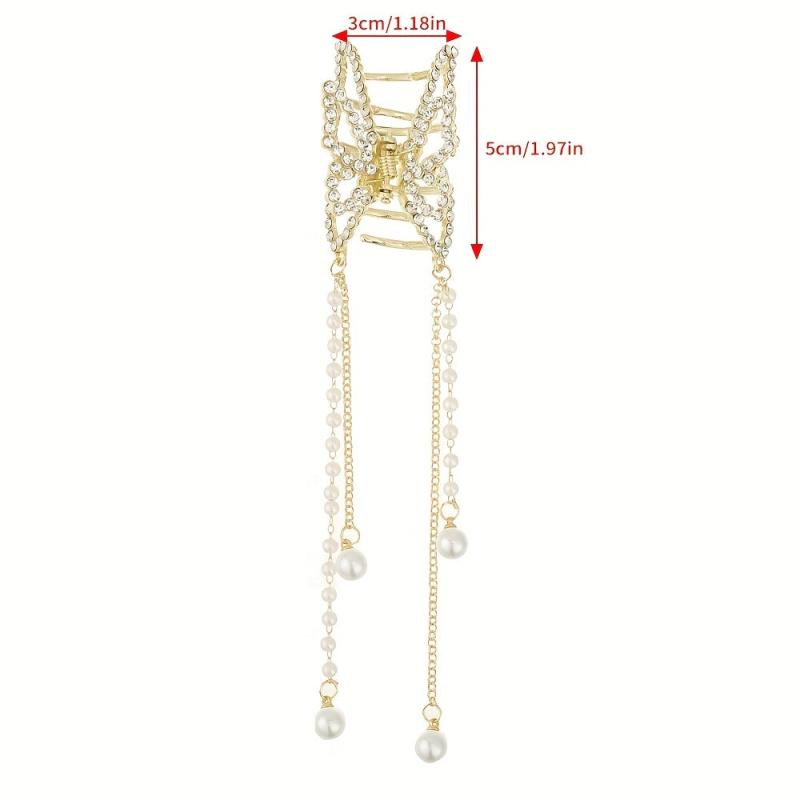 Golden Butterfly Hair Claw Clip with Pearl Chain Tassel
