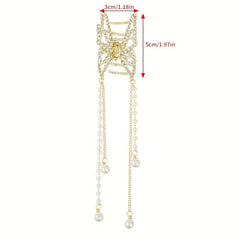 Golden Butterfly Hair Claw Clip with Pearl Chain Tassel