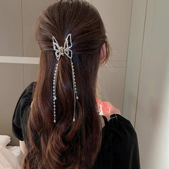 Golden Butterfly Hair Claw Clip with Pearl Chain Tassel