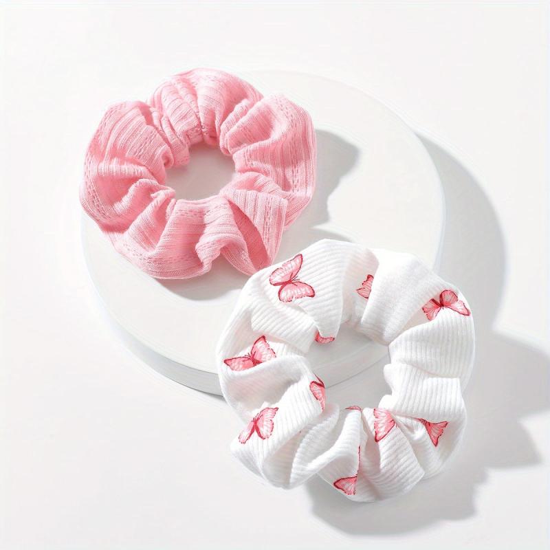 2 Pcs Butterfly Print Scrunchies Hairbands For Ponytail Holder