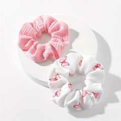 2 Pcs Butterfly Print Scrunchies Hairbands For Ponytail Holder