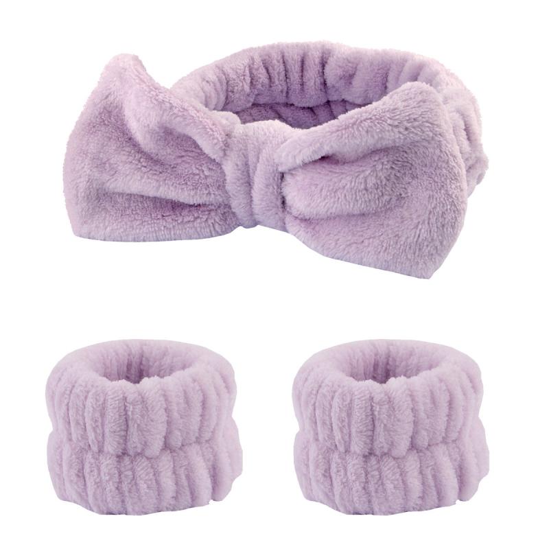 3 Pcs Spa Headband & Wristband Set Soft Elastic Bow Highly Absorbent