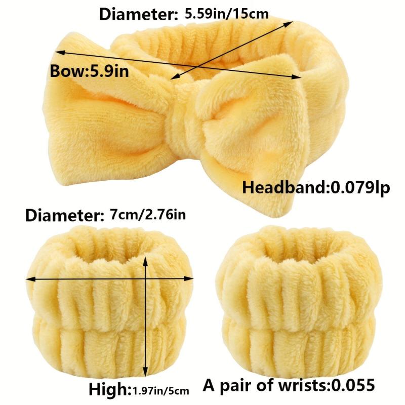 3 Pcs Spa Headband & Wristband Set Soft Elastic Bow Highly Absorbent