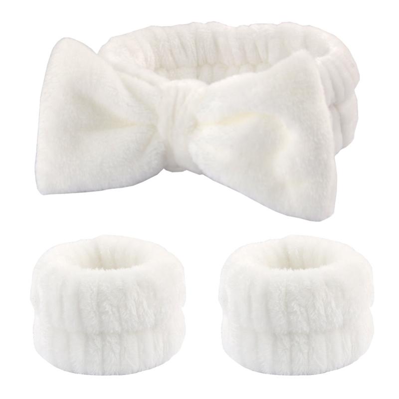 3 Pcs Spa Headband & Wristband Set Soft Elastic Bow Highly Absorbent