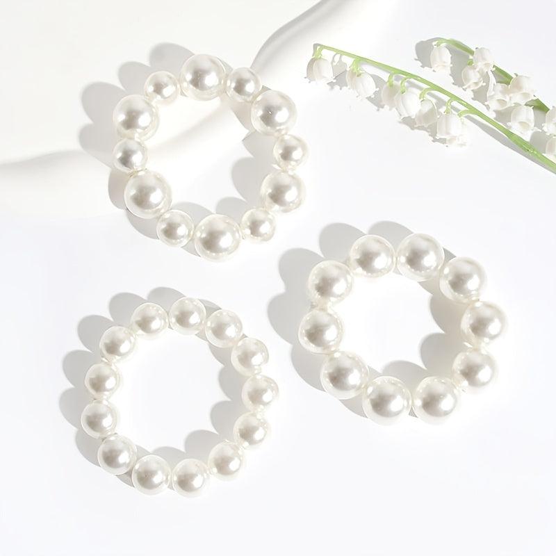 Faux Pearl Hair Tie Scrunchie Decorative Rubber Band Bracelet Hair Accessories