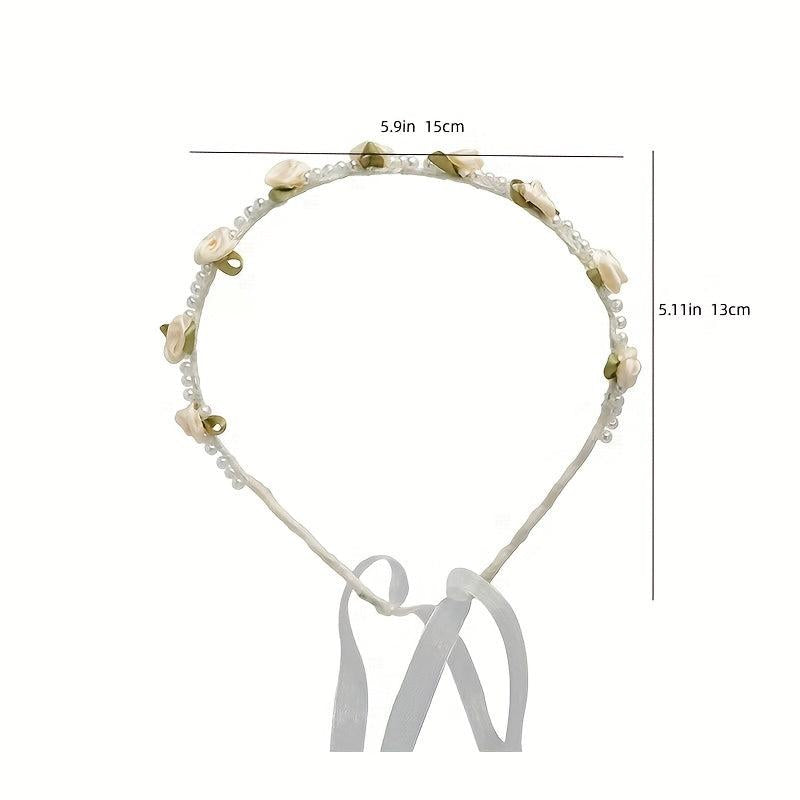 Faux Pearl Flower Satin Headband Hair Accessories for Women Girls