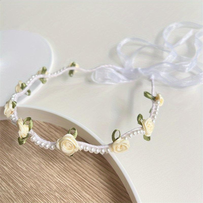 Faux Pearl Flower Satin Headband Hair Accessories for Women Girls