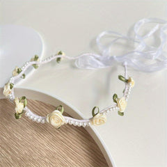 Faux Pearl Flower Satin Headband Hair Accessories for Women Girls