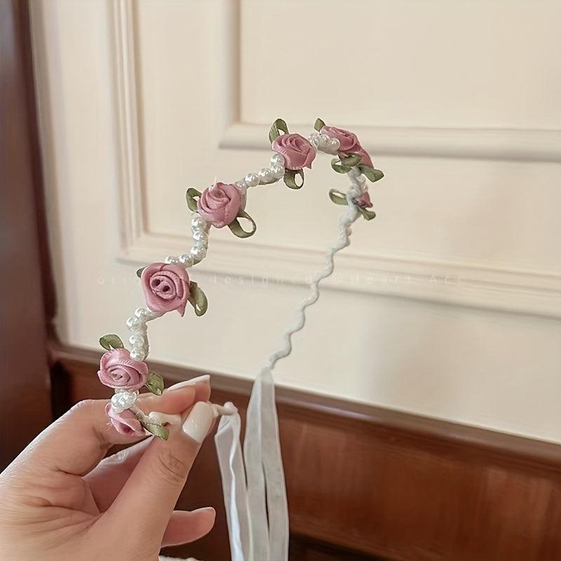 Faux Pearl Flower Satin Headband Hair Accessories for Women Girls