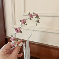 Faux Pearl Flower Satin Headband Hair Accessories for Women Girls
