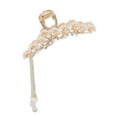 Faux Pearl Hollow Tassel Hair Clip Nonslip Strong Hold Hair Claw Clips