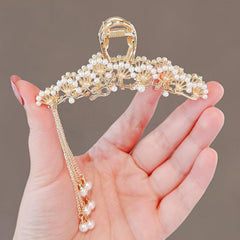 Faux Pearl Hollow Tassel Hair Clip Nonslip Strong Hold Hair Claw Clips