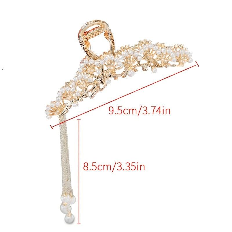 Faux Pearl Hollow Tassel Hair Clip Nonslip Strong Hold Hair Claw Clips