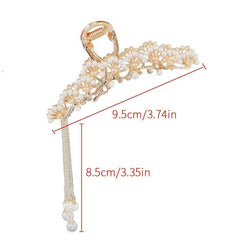 Faux Pearl Hollow Tassel Hair Clip Nonslip Strong Hold Hair Claw Clips