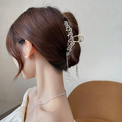 Faux Pearl Hollow Tassel Hair Clip Nonslip Strong Hold Hair Claw Clips