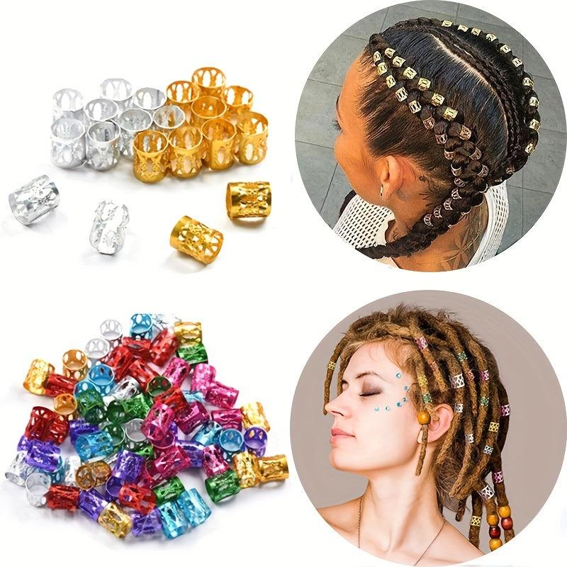 50pcs Dreadlocks Beads Hair Braid Rings Hair Braiding Metal Cuffs