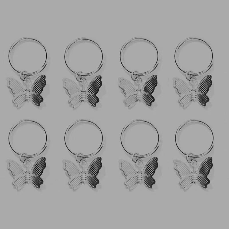 8pcs Butterfly Pendant Hair Braid Rings, Viking Style Hair Accessories for Women